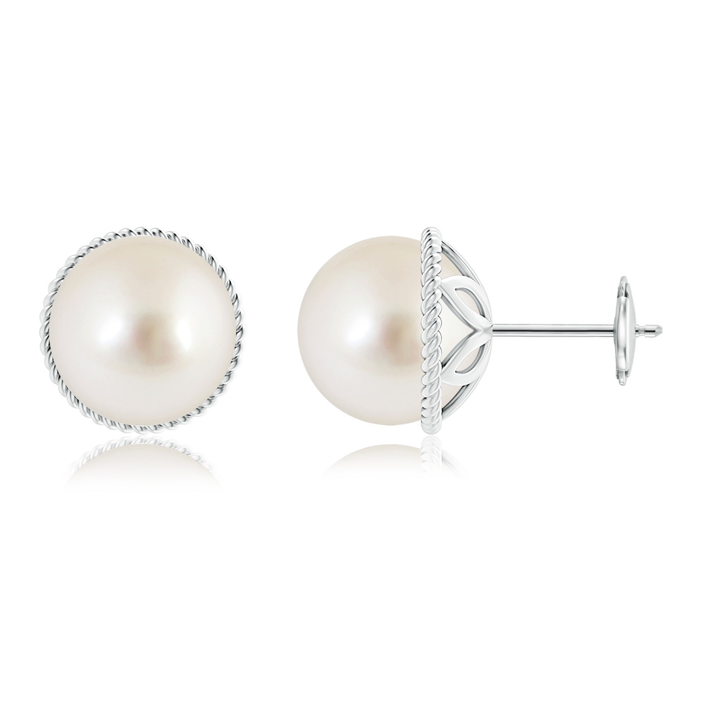 10mm AAAA South Sea Cultured Pearl Earrings with Twisted Rope Frame in White Gold