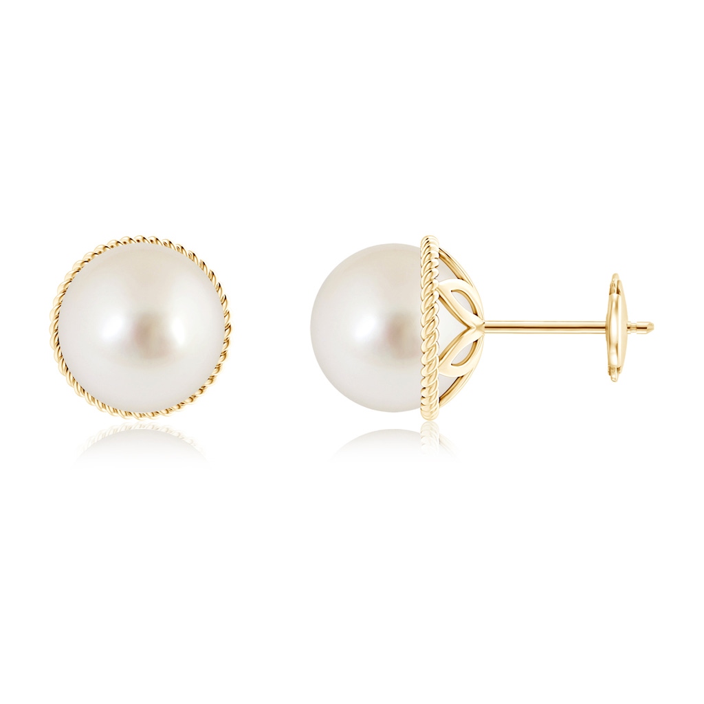 9mm AAAA South Sea Cultured Pearl Earrings with Twisted Rope Frame in Yellow Gold