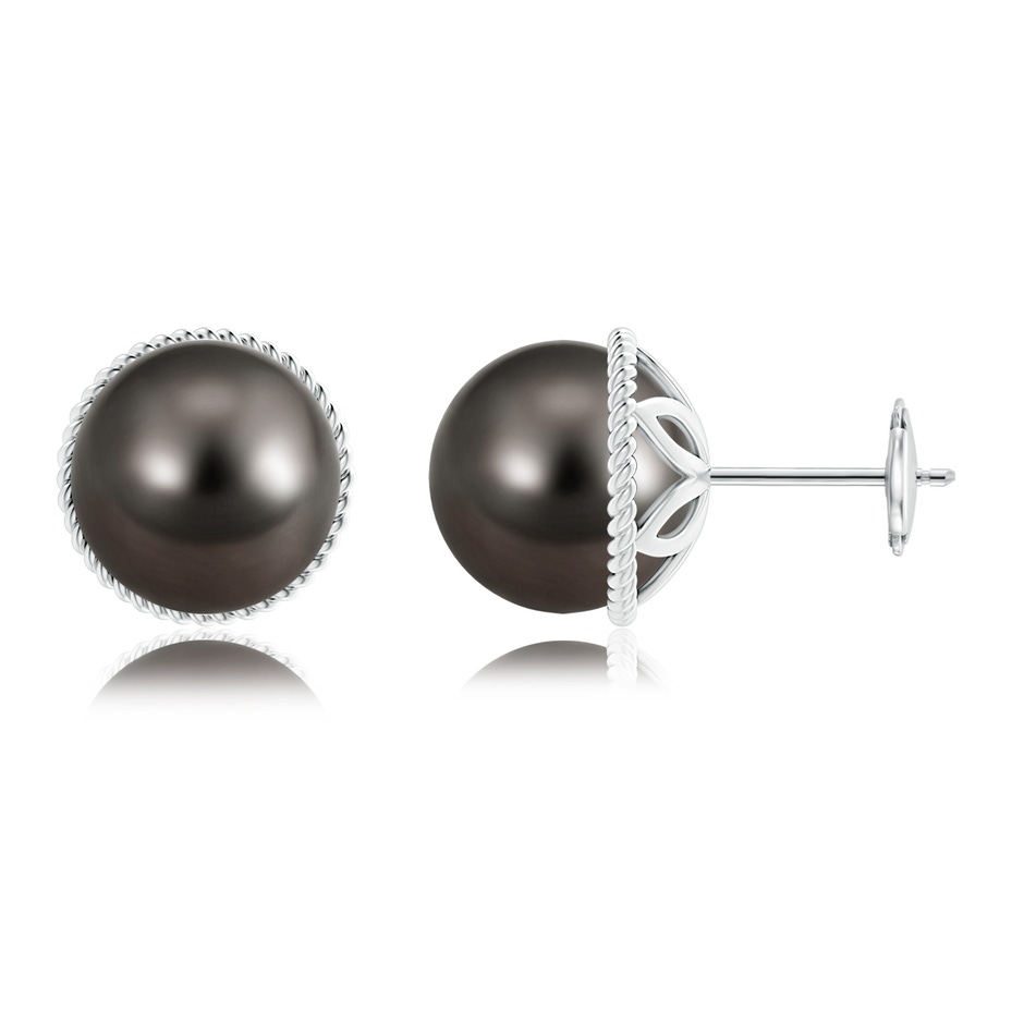 10mm AAA Tahitian Pearl Earrings with Twisted Rope Frame in White Gold 