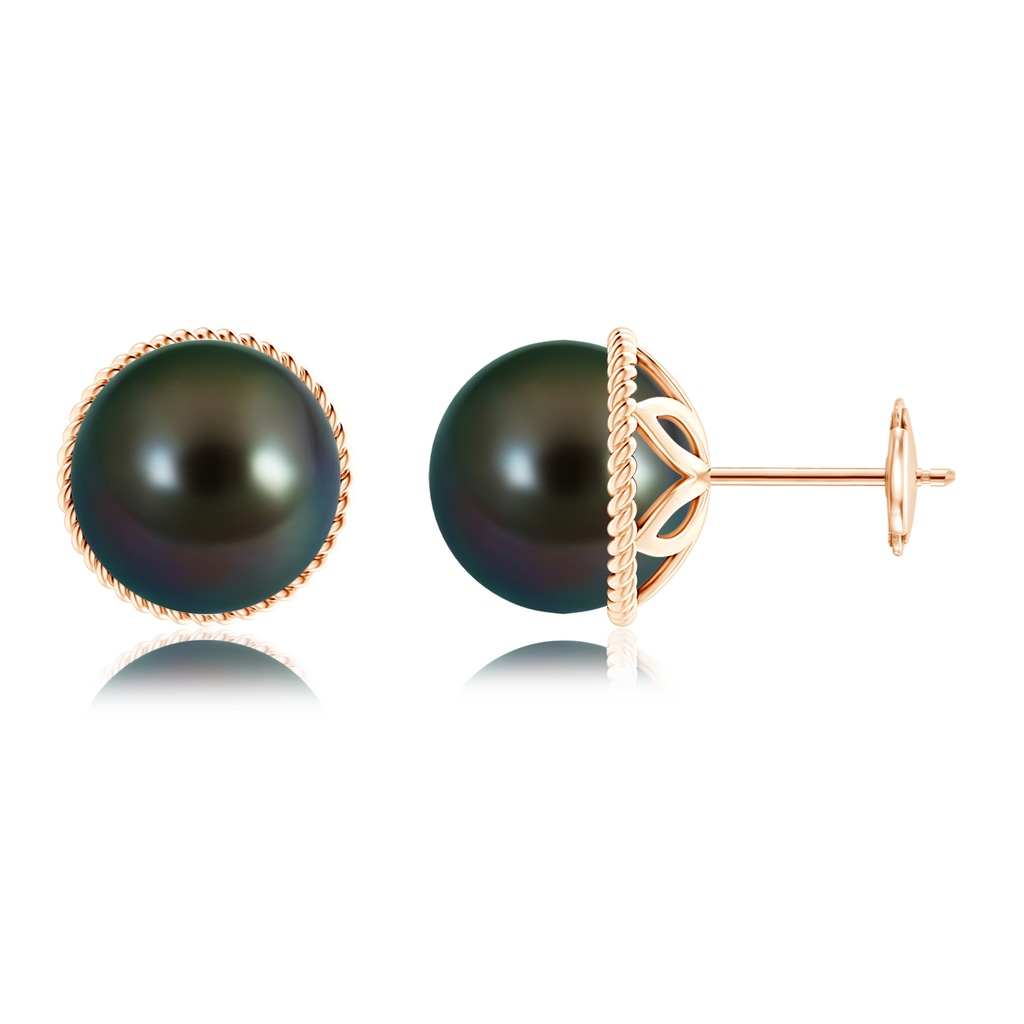10mm AAAA Tahitian Pearl Earrings with Twisted Rope Frame in Rose Gold