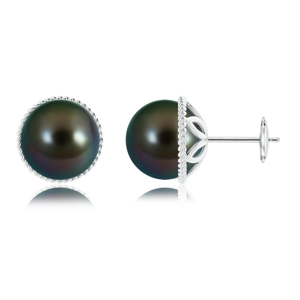 10mm AAAA Tahitian Pearl Earrings with Twisted Rope Frame in White Gold