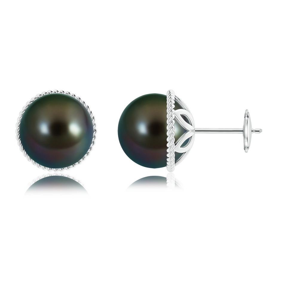 10mm AAAA Tahitian Pearl Earrings with Twisted Rope Frame in White Gold 