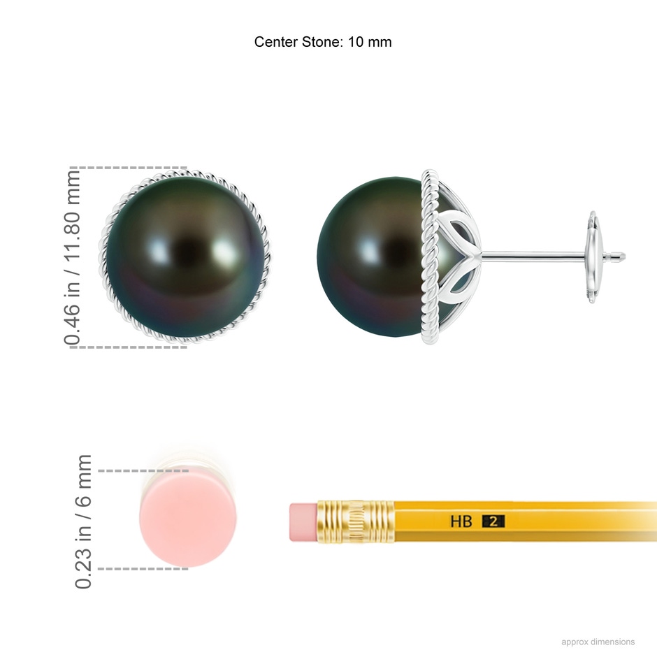10mm AAAA Tahitian Pearl Earrings with Twisted Rope Frame in White Gold ruler