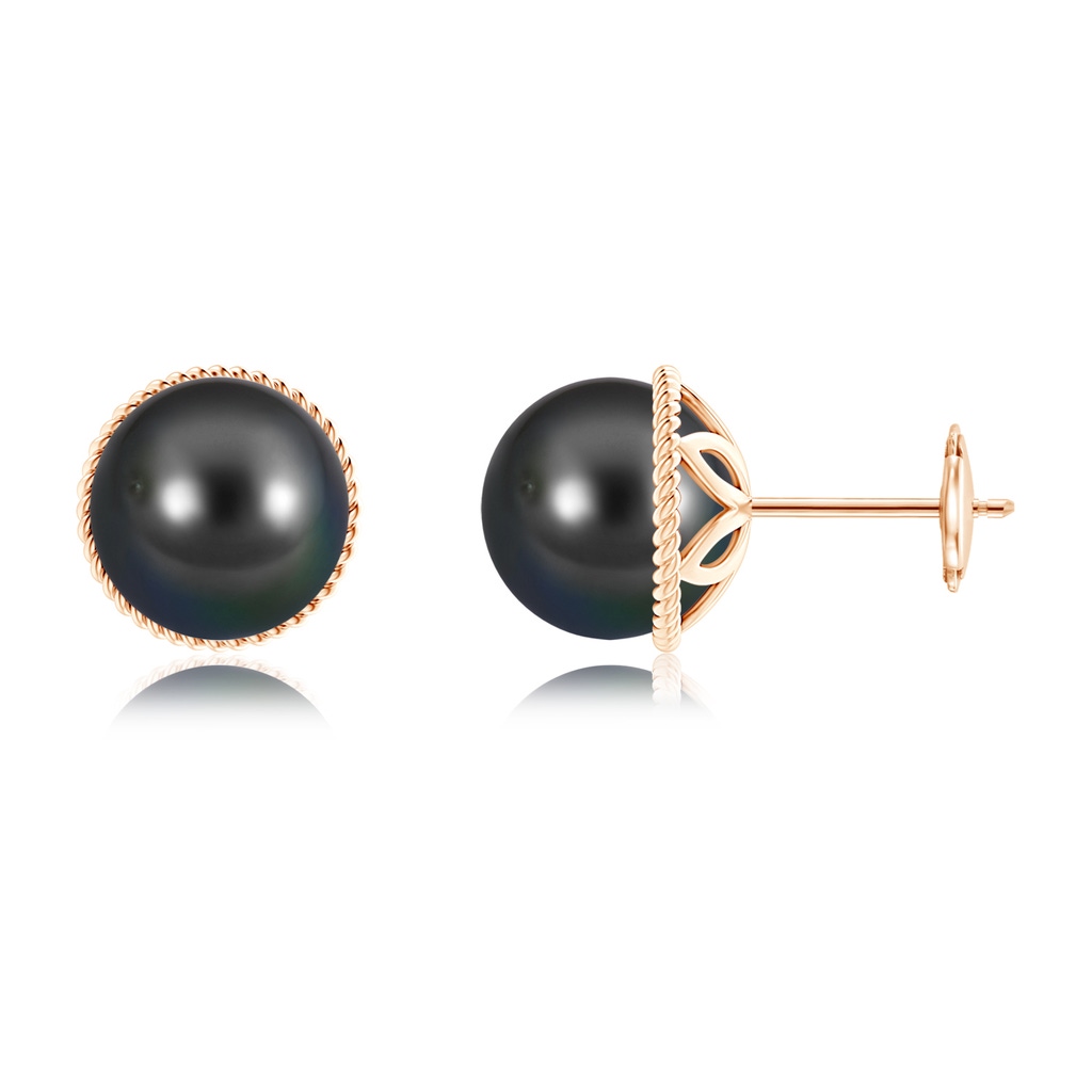 9mm AA Tahitian Pearl Earrings with Twisted Rope Frame in Rose Gold