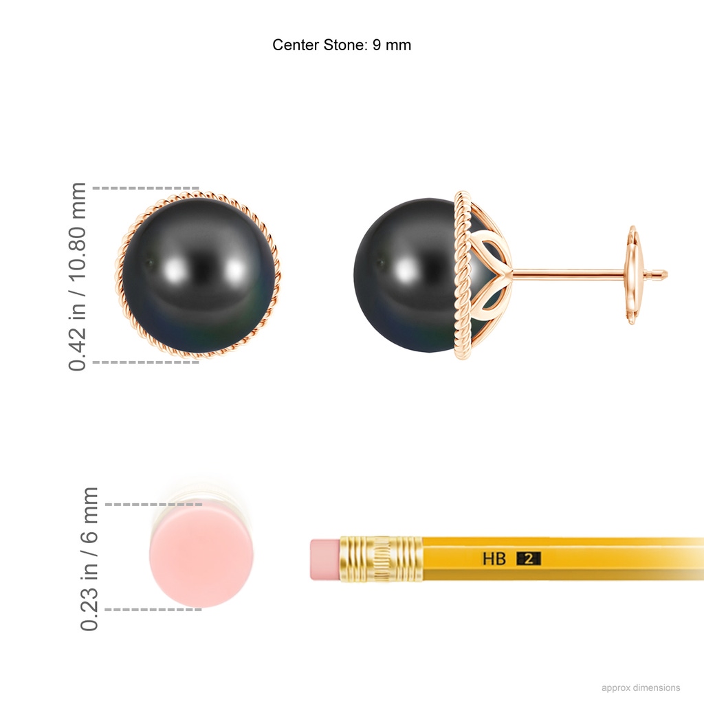 9mm AA Tahitian Pearl Earrings with Twisted Rope Frame in Rose Gold Product Image