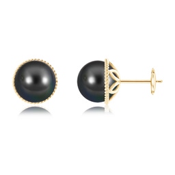 Fashion Studs Yellow Gold Tahitian Pearl Earrings
