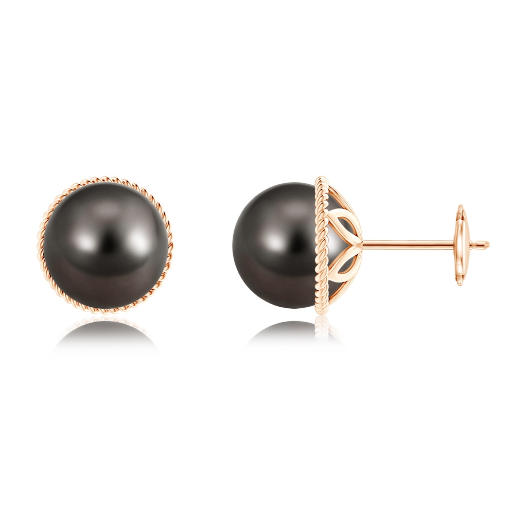 9mm AAA Tahitian Pearl Earrings with Twisted Rope Frame in Rose Gold