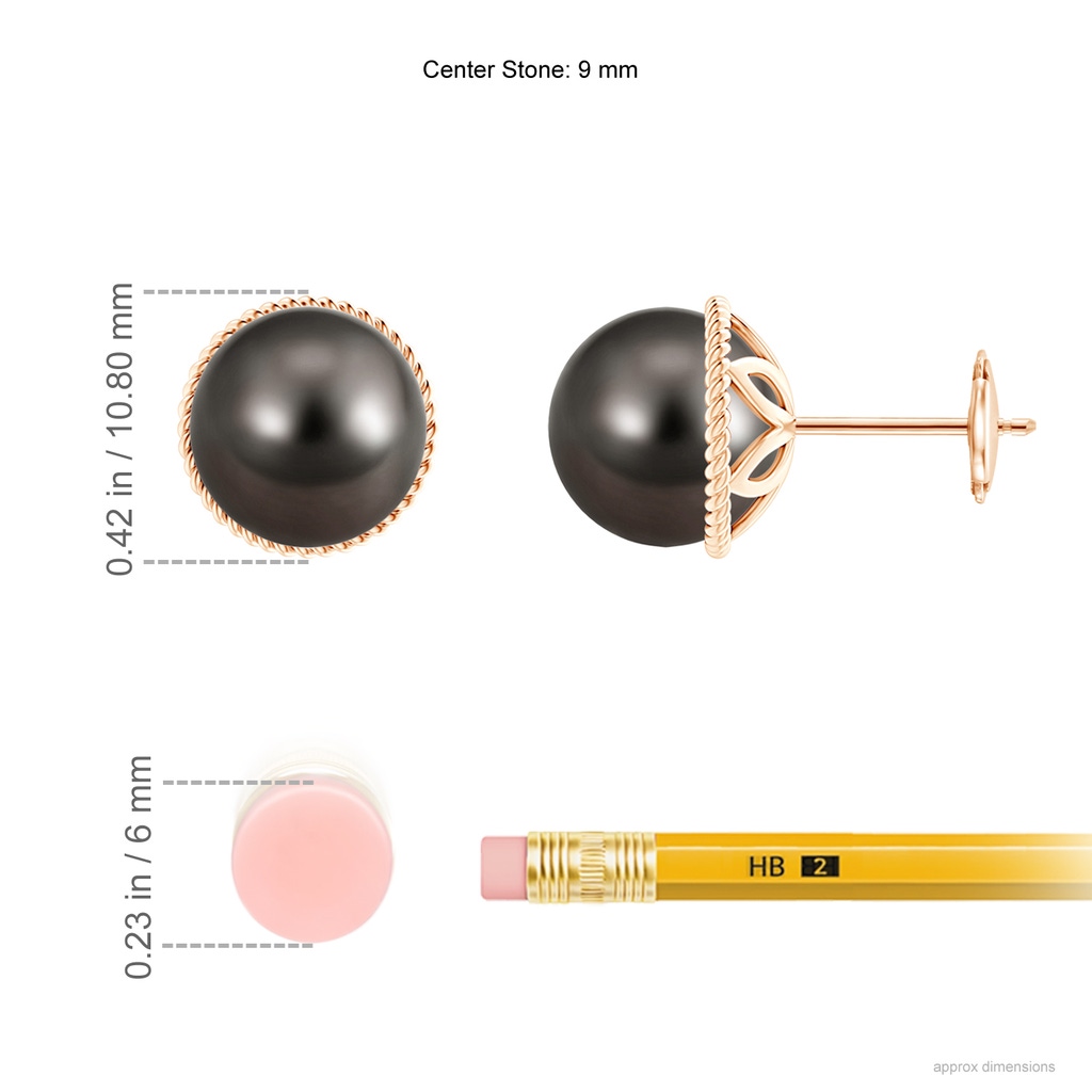 9mm AAA Tahitian Pearl Earrings with Twisted Rope Frame in Rose Gold Product Image