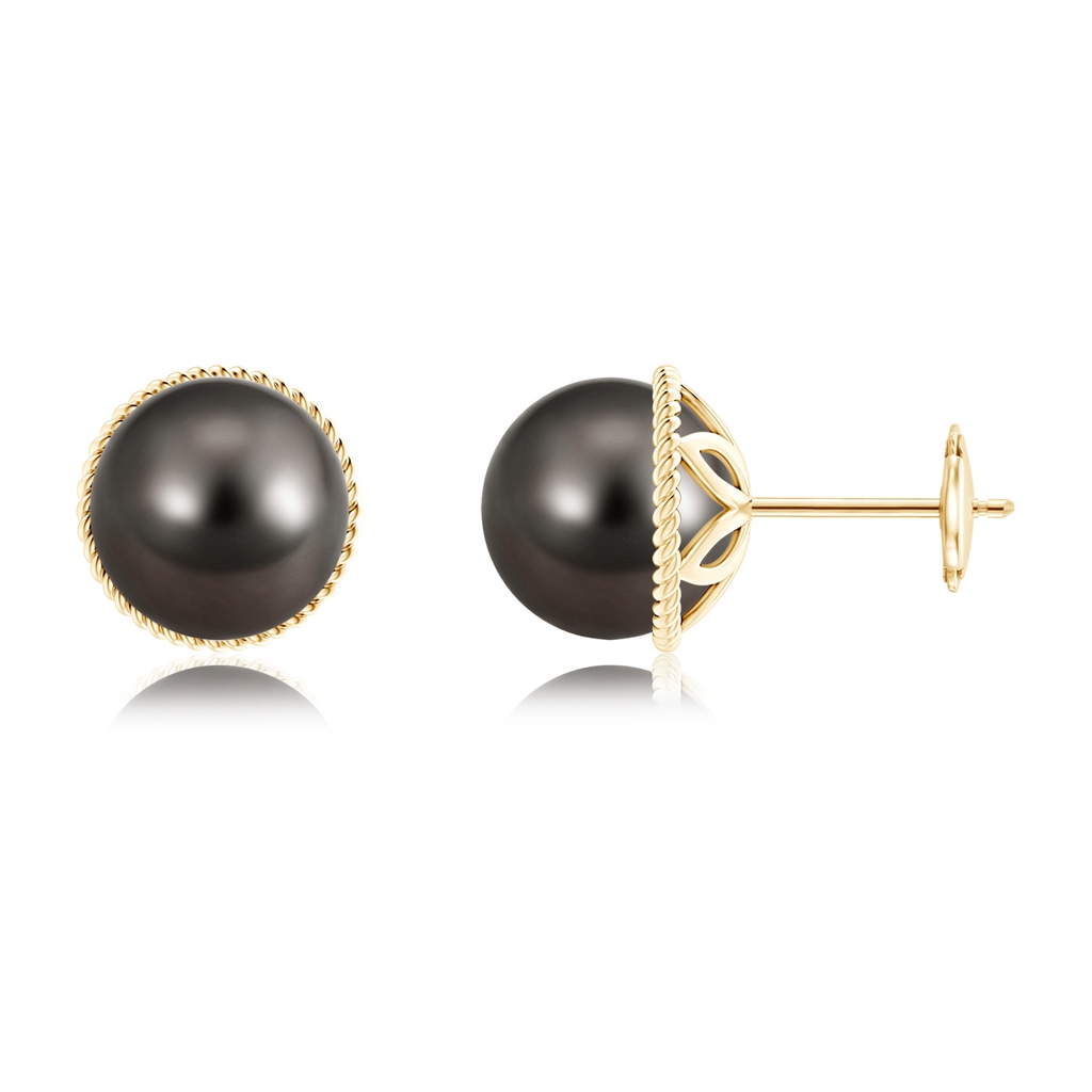 9mm AAA Tahitian Pearl Earrings with Twisted Rope Frame in Yellow Gold