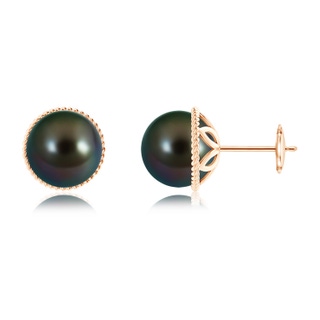 9mm AAAA Tahitian Pearl Earrings with Twisted Rope Frame in Rose Gold