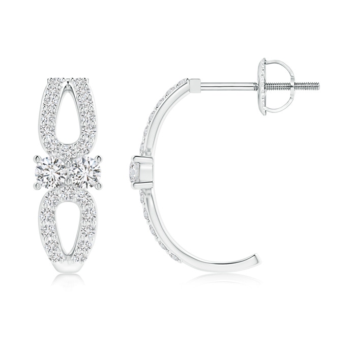 2.5mm HSI2 Two Stone Diamond J Hoop Earrings with Pear Motif in White Gold