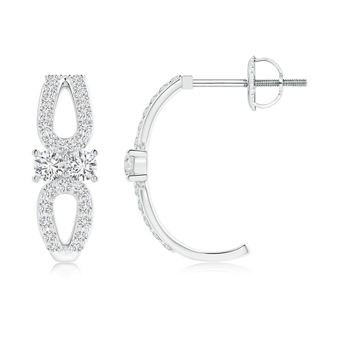 2.5mm HSI2 Two Stone Diamond J Hoop Earrings with Pear Motif in White Gold 