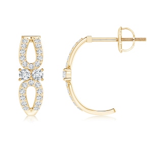 2mm GVS2 Two Stone Diamond J Hoop Earrings with Pear Motif in Yellow Gold