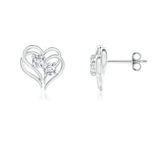 2.8mm GVS2 Entwined Heart Two Stone Diamond Stud Earrings in S999 Silver