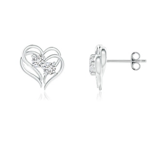 2.8mm HSI2 Entwined Heart Two Stone Diamond Stud Earrings in S999 Silver