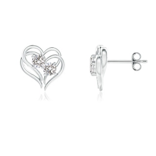 2.8mm IJI1I2 Entwined Heart Two Stone Diamond Stud Earrings in S999 Silver