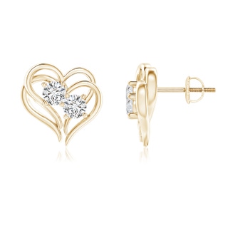3.6mm HSI2 Entwined Heart Two Stone Diamond Stud Earrings in Yellow Gold
