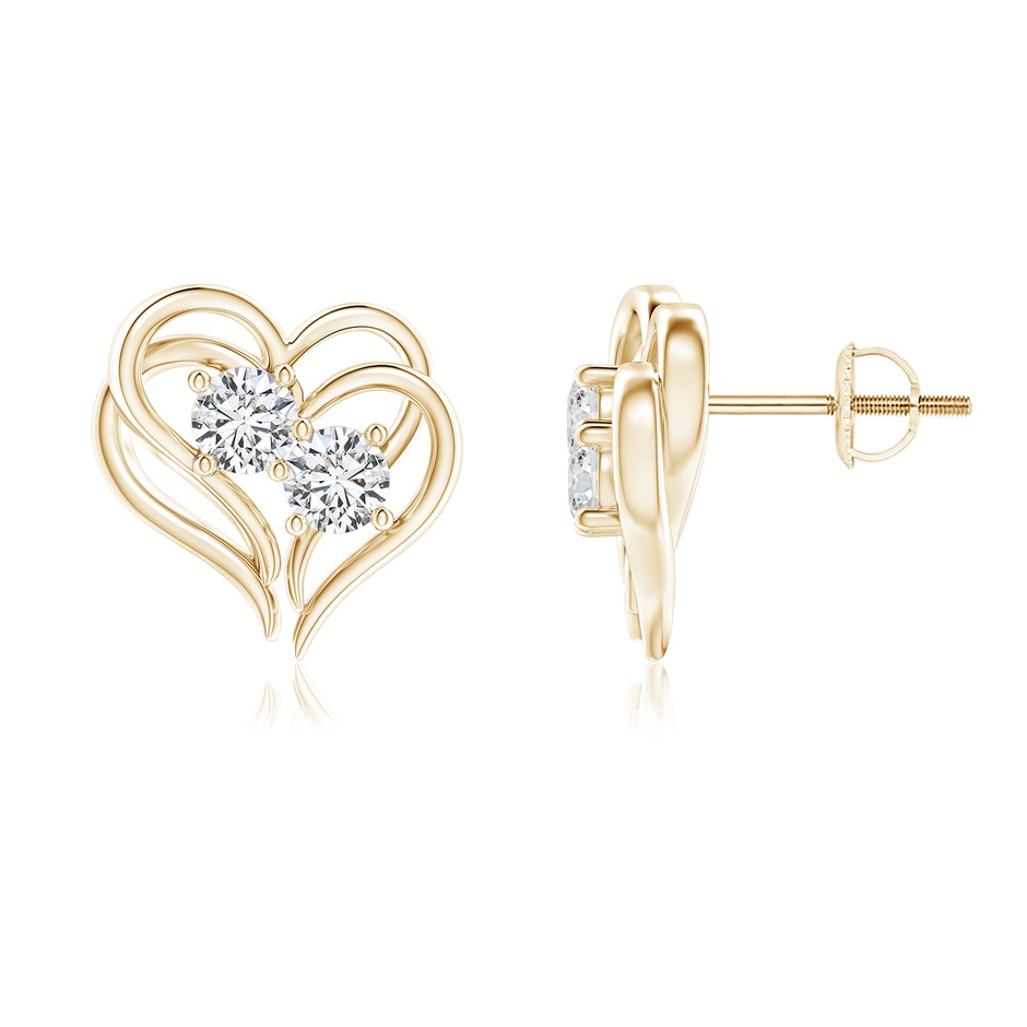 3.6mm HSI2 Entwined Heart Two Stone Diamond Stud Earrings in Yellow Gold 