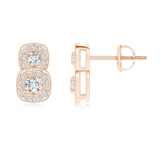 2.7mm GVS2 Milgrain-Edged Two Stone Diamond Halo Earrings in Rose Gold