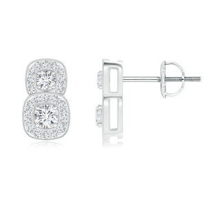 2.7mm GVS2 Milgrain-Edged Two Stone Diamond Halo Earrings in White Gold