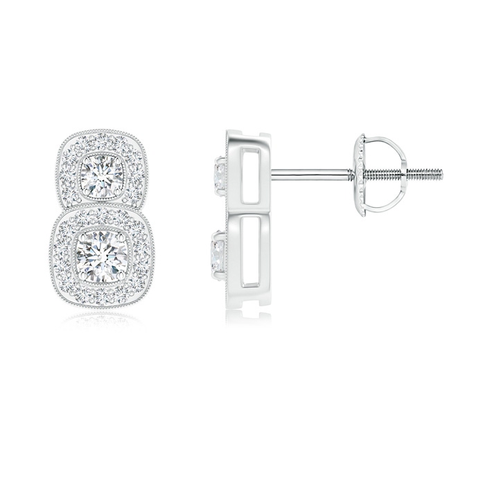 2.7mm GVS2 Milgrain-Edged Two Stone Diamond Halo Earrings in White Gold 