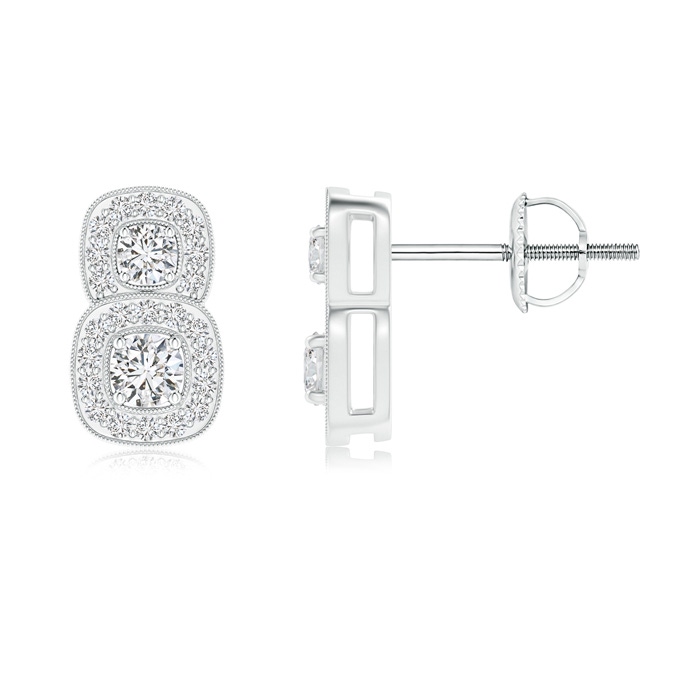 2.7mm HSI2 Milgrain-Edged Two Stone Diamond Halo Earrings in White Gold