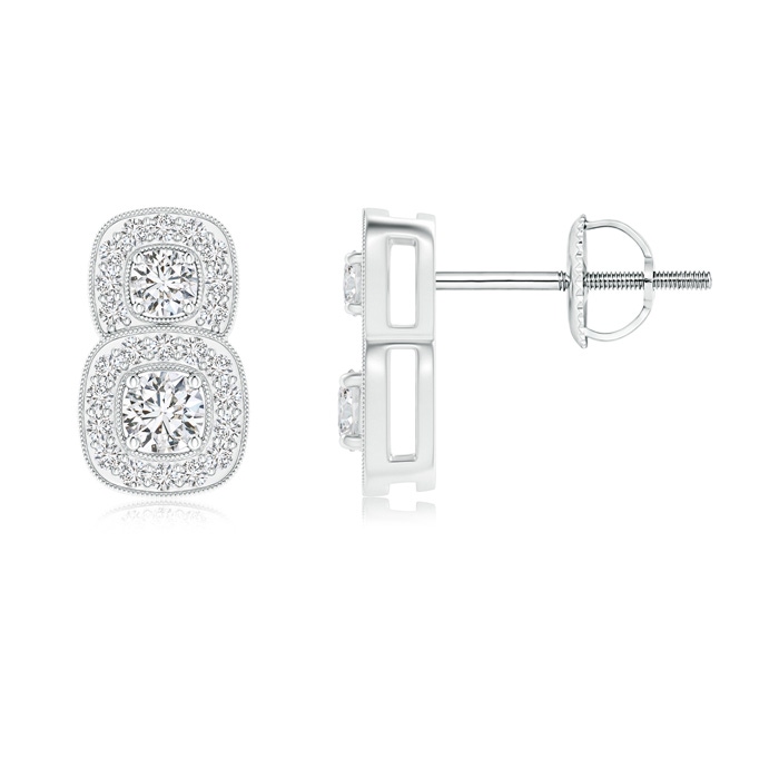 2.7mm HSI2 Milgrain-Edged Two Stone Diamond Halo Earrings in White Gold 