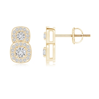 2.7mm HSI2 Milgrain-Edged Two Stone Diamond Halo Earrings in Yellow Gold