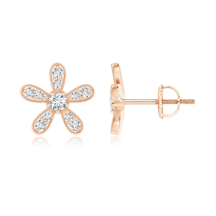 1.8mm GVS2 Diamond Daisy Flower Stud Earrings in Rose Gold