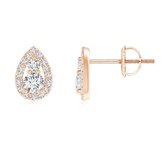 3mm GVS2 Diamond Stud Earrings with Pear-Shaped Frame in Rose Gold
