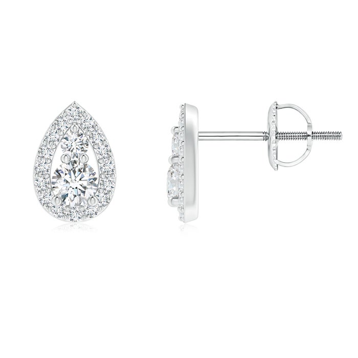 Natural Diamond Stud Earrings with Pear-Shaped Frame