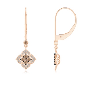 1.7mm AA Coffee and White Diamond Floral Dangle Earrings in Rose Gold