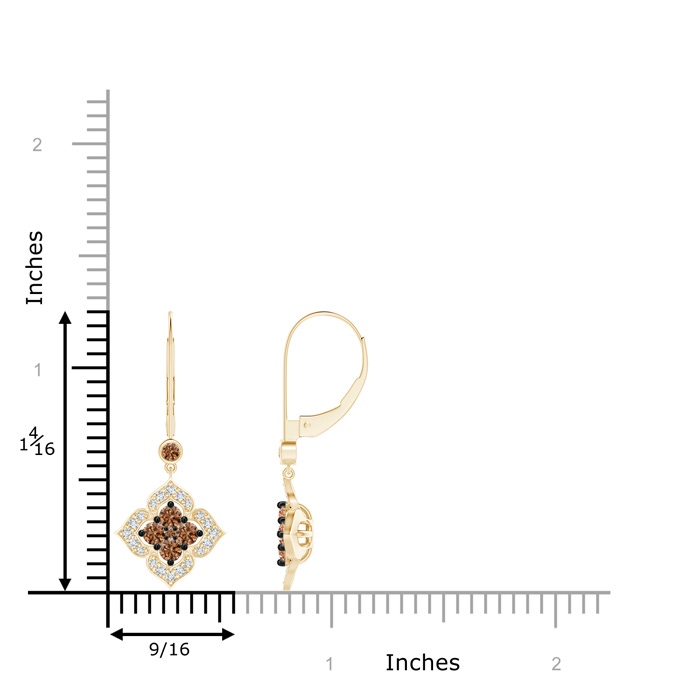 2.5mm AAAA Coffee and White Diamond Floral Dangle Earrings in Yellow Gold Product Image