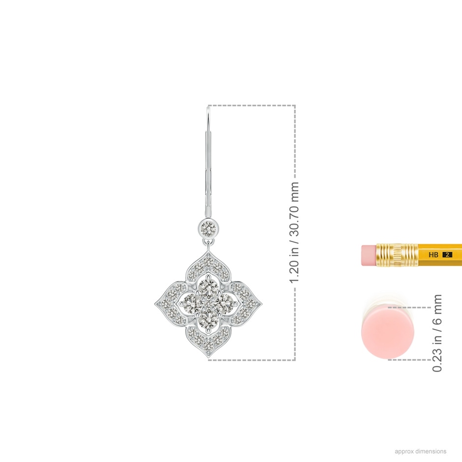 2.3mm KI3 Diamond Clover Leverback Earrings in White Gold ruler
