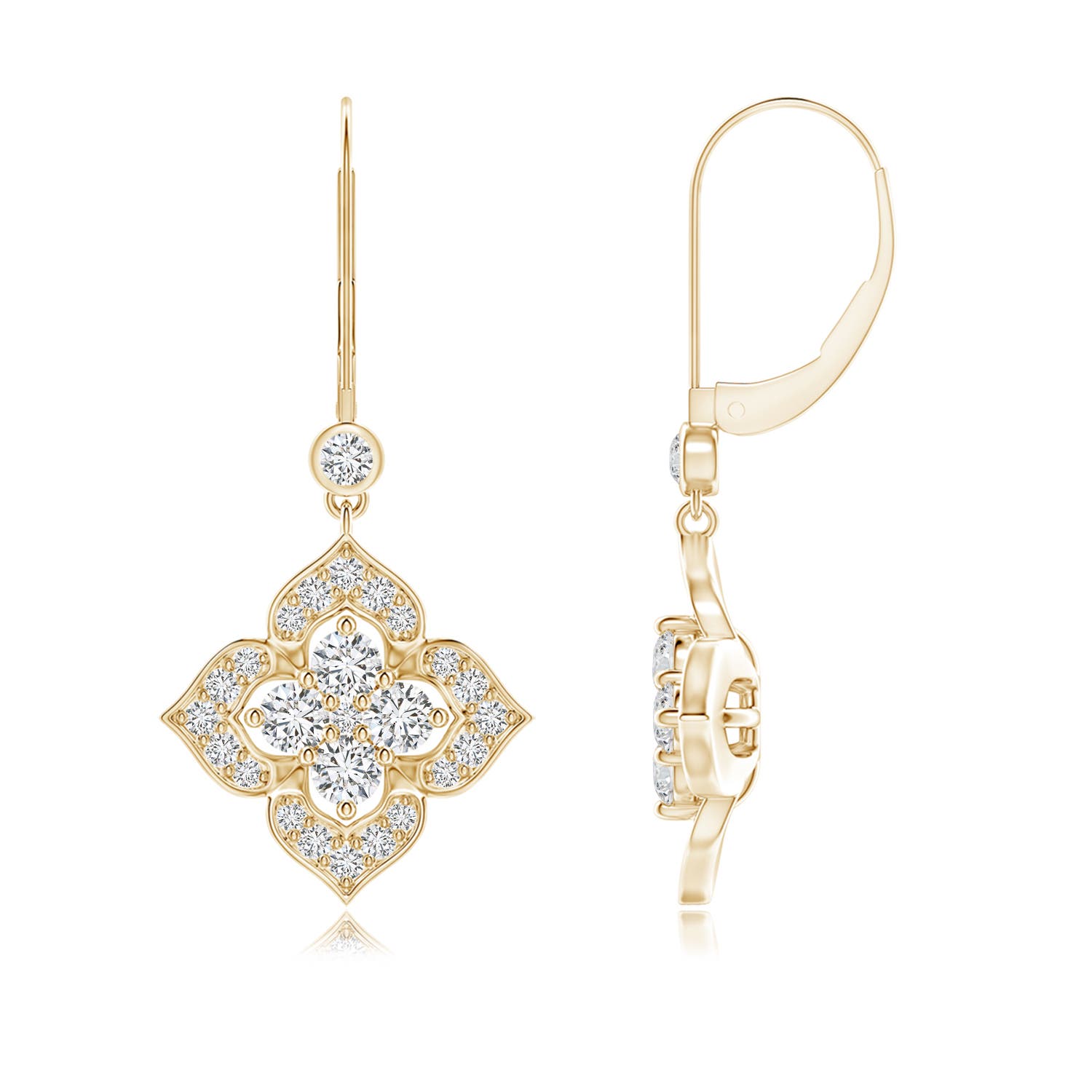 2.7mm HSI2 Diamond Clover Leverback Earrings in 18K Yellow Gold