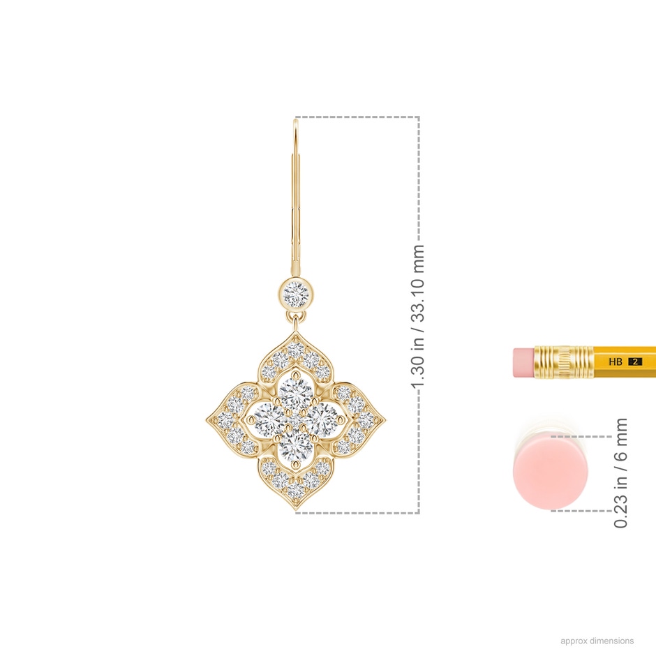 2.7mm HSI2 Diamond Clover Leverback Earrings in Yellow Gold ruler