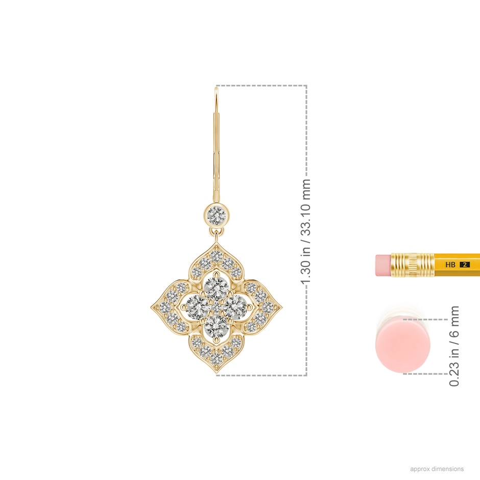 2.7mm KI3 Diamond Clover Leverback Earrings in Yellow Gold ruler