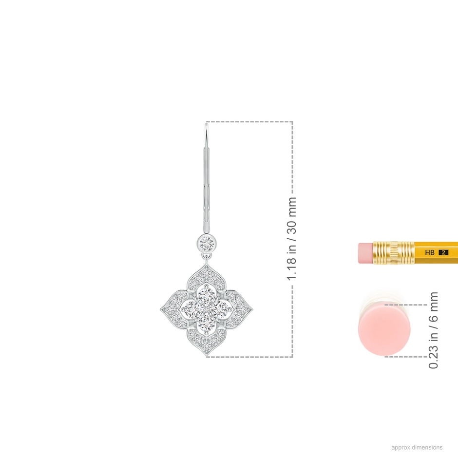 2mm HSI2 Diamond Clover Leverback Earrings in White Gold ruler