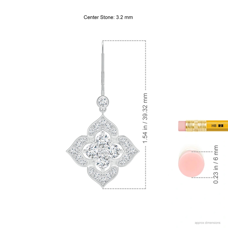 3.2mm GVS2 Diamond Clover Leverback Earrings in P950 Platinum ruler