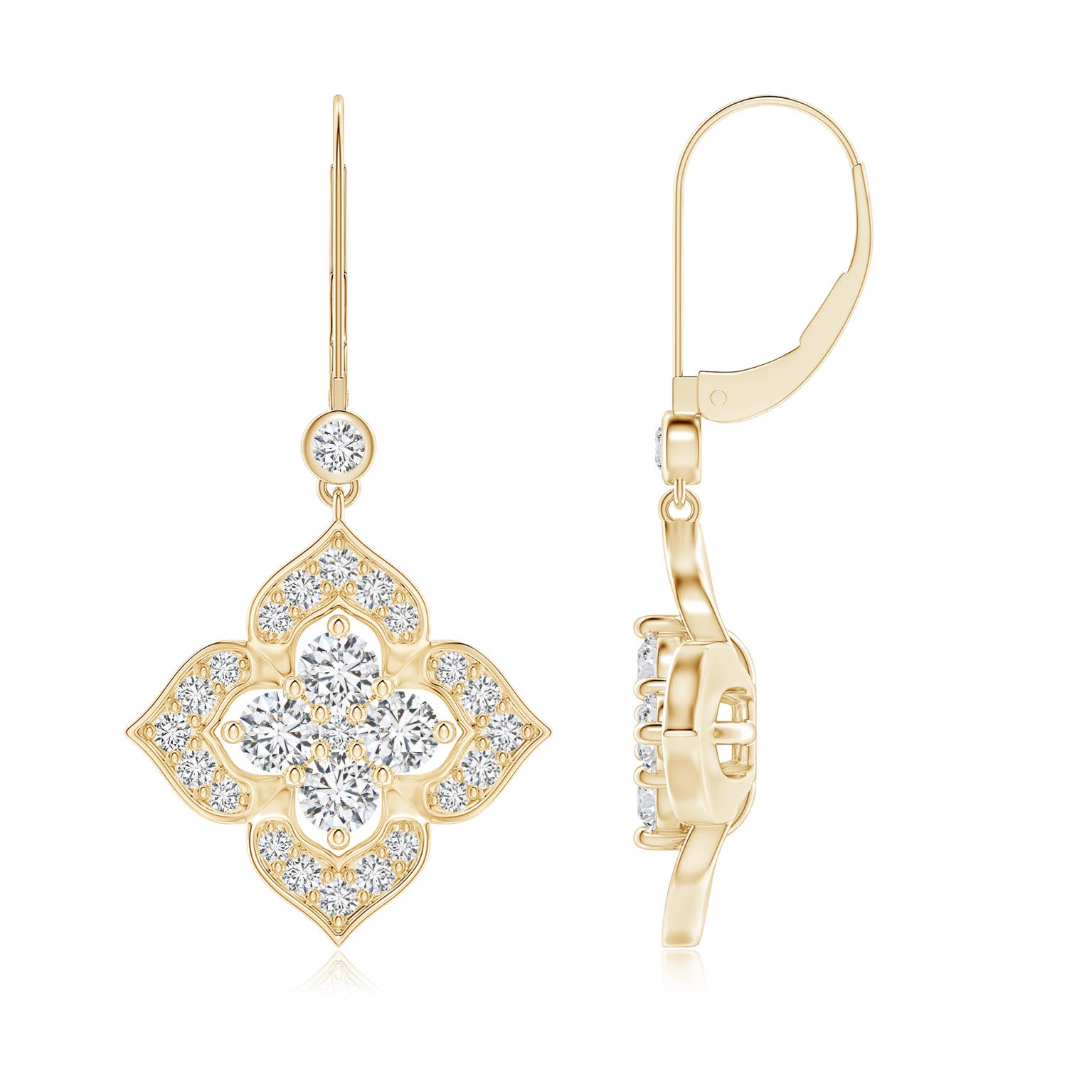 3.2mm HSI2 Diamond Clover Leverback Earrings in 18K Yellow Gold