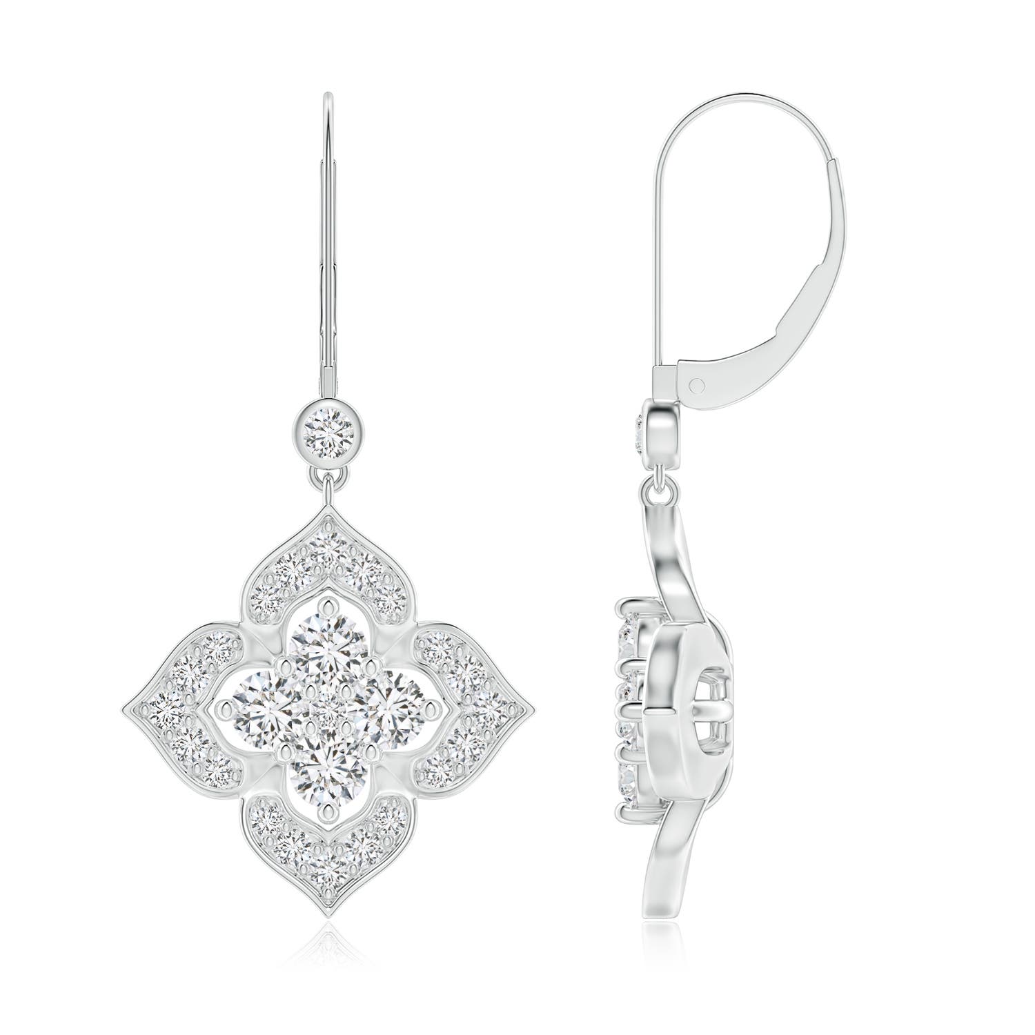 3.2mm HSI2 Diamond Clover Leverback Earrings in White Gold