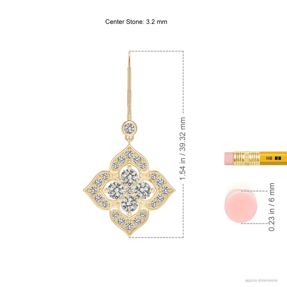 3.2mm KI3 Diamond Clover Leverback Earrings in Yellow Gold ruler