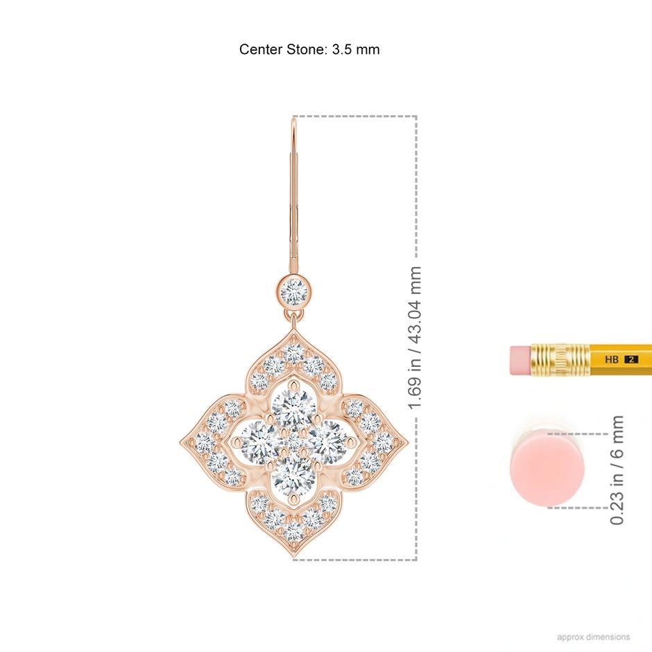 3.5mm GVS2 Diamond Clover Leverback Earrings in Rose Gold ruler