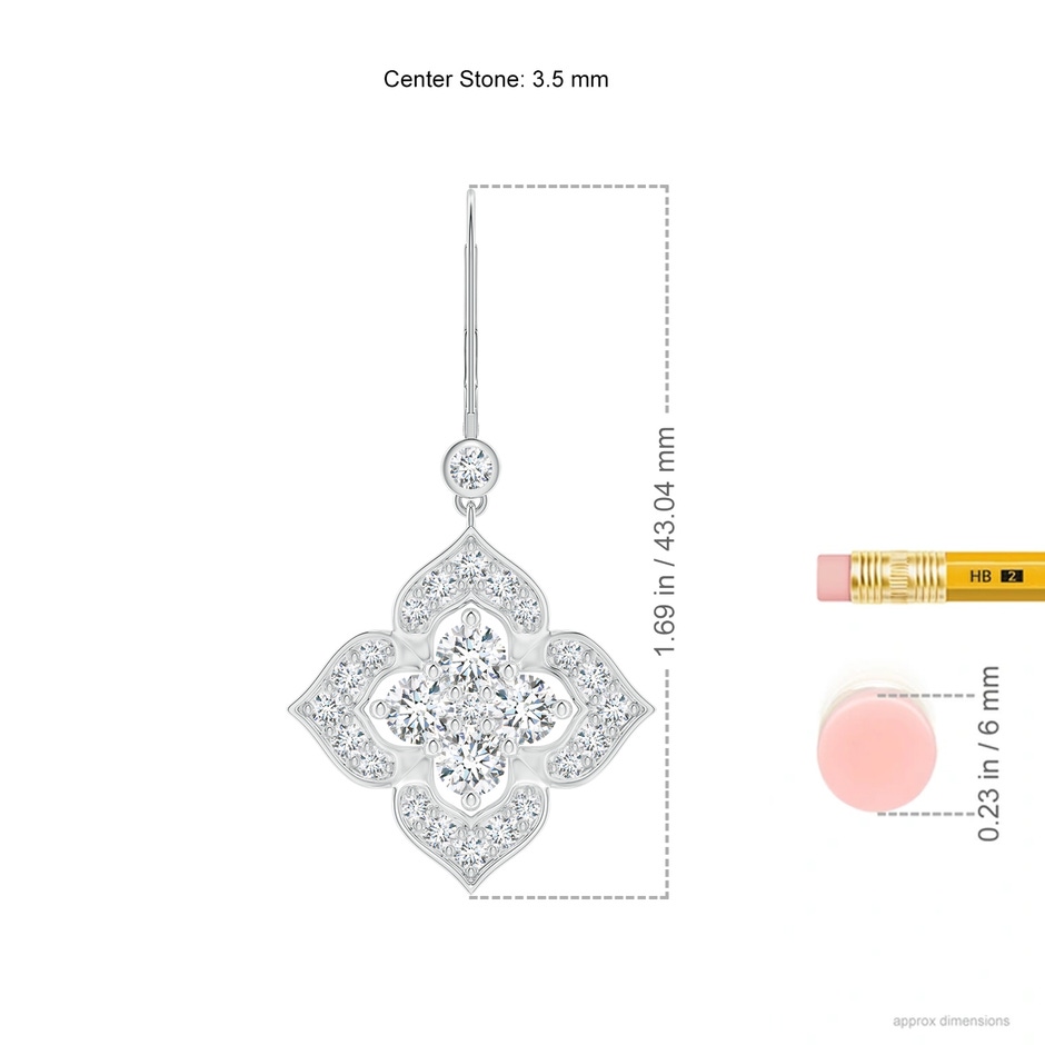 3.5mm GVS2 Diamond Clover Leverback Earrings in White Gold ruler