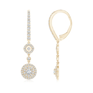 3mm GVS2 Double Drop Clustre Diamond Leverback Dangle Earrings in Yellow Gold