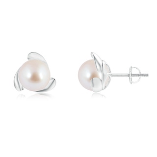 8mm AAA Akoya Cultured Pearl Flower Stud Earrings in White Gold
