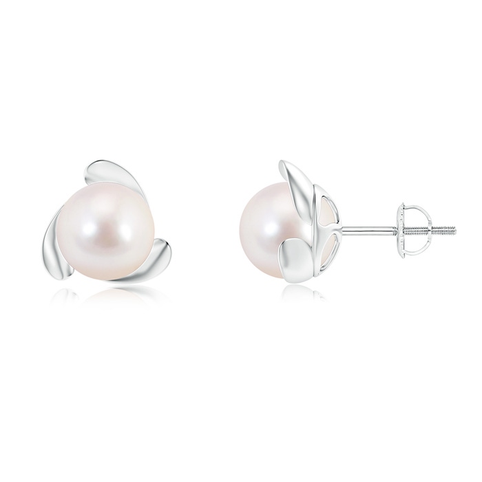 8mm AAAA Akoya Cultured Pearl Flower Stud Earrings in White Gold