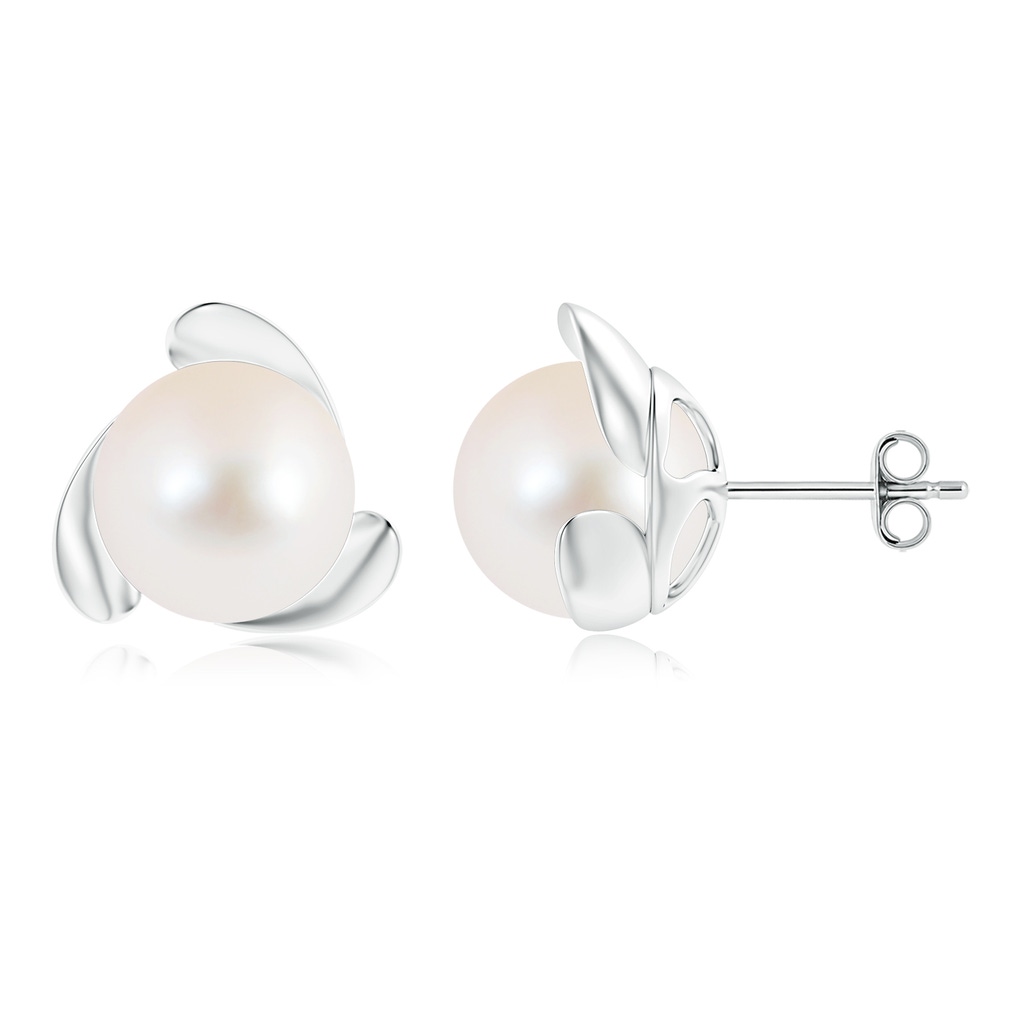 10mm AAA Freshwater Pearl Flower Stud Earrings in S999 Silver