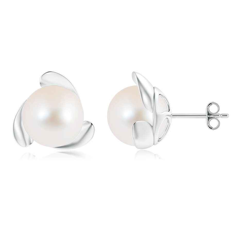 10mm AAA Freshwater Pearl Flower Stud Earrings in S999 Silver 