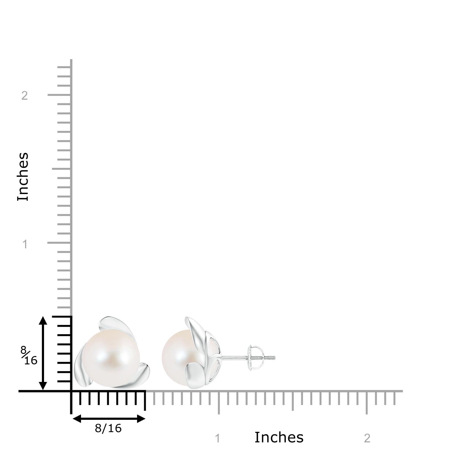 10mm AAA Freshwater Pearl Flower Stud Earrings in White Gold - ruler